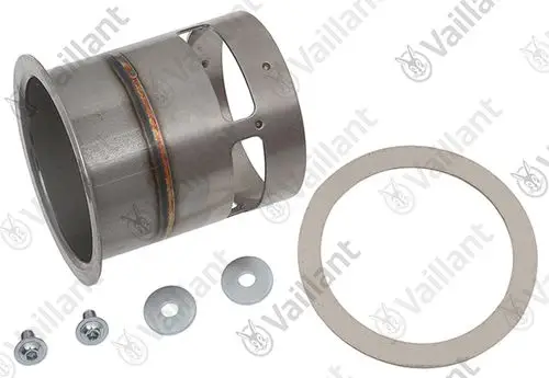 Vaillant Brennerrohr in metallischer Ausführung, mit mehreren Befestigungselementen und Dichtungen, geeignet für bestimmte Modelle.